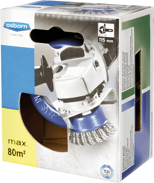 Osborn Cup Brush D65mm, Knotted Stainless Steel Wire 0.35mm, M14 Thread - 0002608331