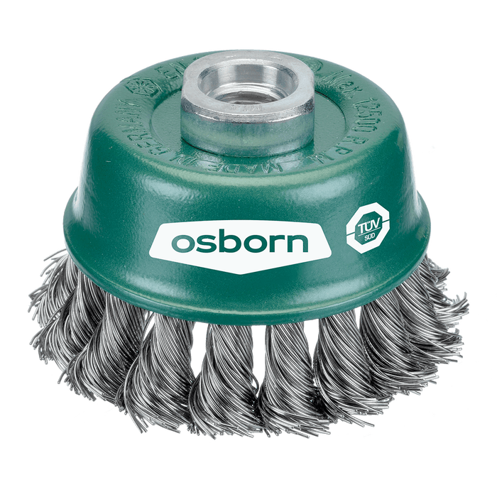 Osborn Pro Cup Brush D65mm, Knotted Stainless Steel Wire 0.50mm, M14 Thread - 0002608351