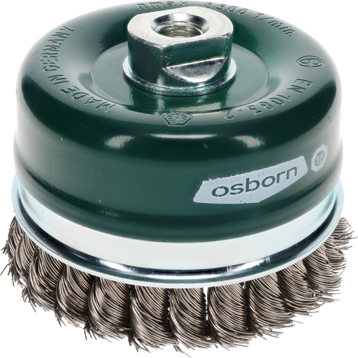 Osborn Cup Brush D100mm, Knotted Stainless Steel Wire 0.50mm, M14 Thread - 0002608354