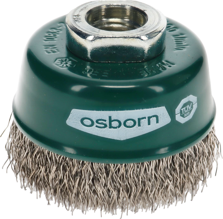 Osborn Cup Brush D60mm, Crimped Stainless Steel Wire 0.30mm, M14 Thread - 0002613361