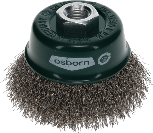 Osborn Cup Brush D75mm, Crimped Stainless Steel Wire 0.30mm, M14 Thread - 0002613362