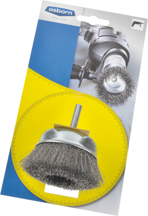 Osborn Cup Brush D75mm, Crimped Stainless Steel Wire 0.30mm with 6mm Shank - 7008600361