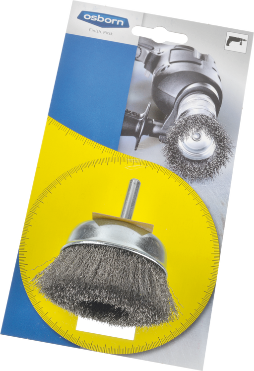 Osborn Cup Brush D75mm, Crimped Stainless Steel Wire 0.30mm with 6mm Shank - 7008600361