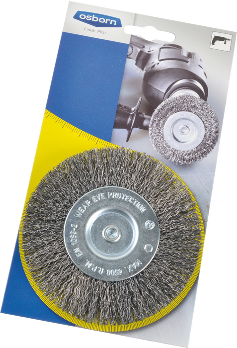 Osborn Wheel Brush D100mm, Crimped Stainless Steel Wire 0.20mm with 6mm Shank - 0008600531