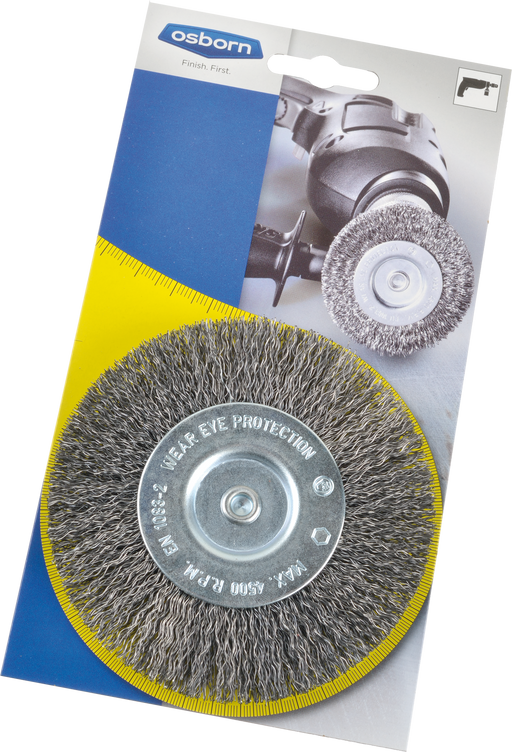 Osborn Wheel Brush D100mm, Crimped Stainless Steel Wire 0.20mm with 6mm Shank - 0008600531