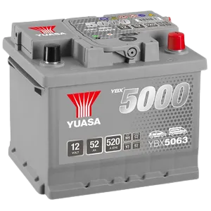 Yuasa YBX5063 12V 52Ah 520A Silver High Performance Battery, 5 Years Warranty